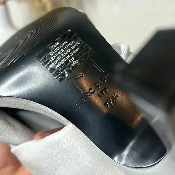 MARC FISHER Gray Knot Comfort Dellian Square Toe Slip On Leather Heeled Sandal - Picture 10 of 12